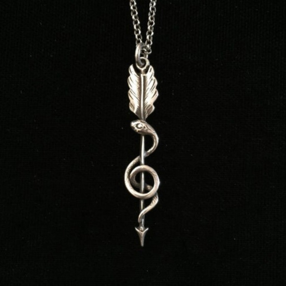 New Handmade Sterling Silver Snake and Arrow Amulet Pendant with Chain